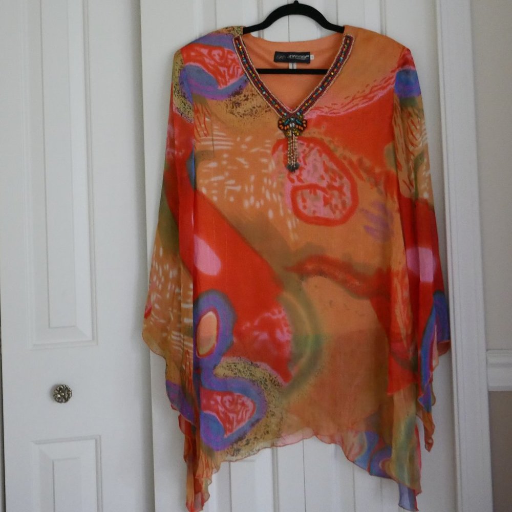 Beaded neck Blouse, colourfull.